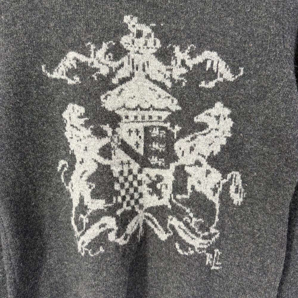 Ralph Lauren Coat of Arms Sweater Lion Horse Wool Crew Neck Button Shoulder - Picture 5 of 9